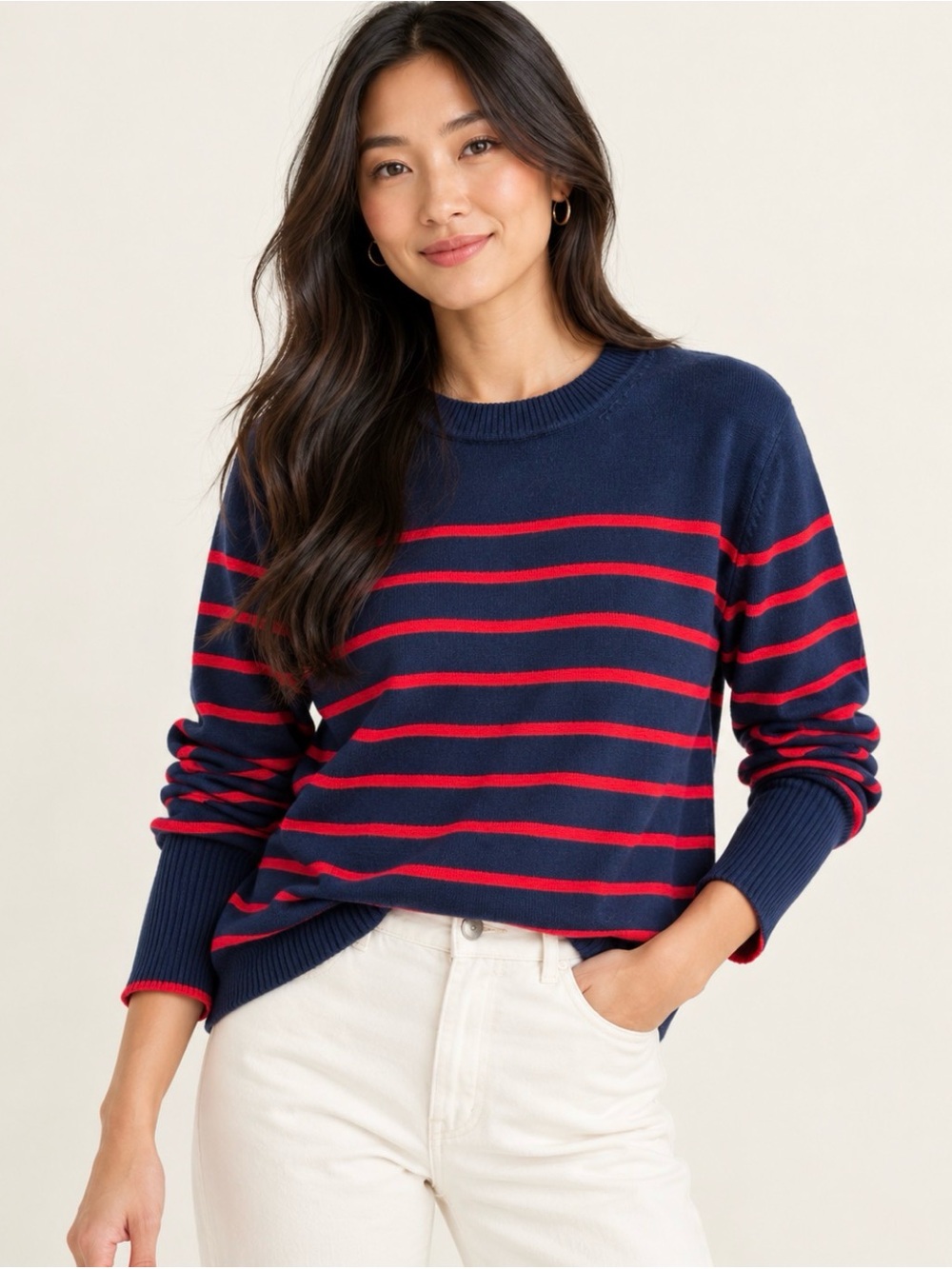 La Ligne x Target Navy Red Striped Cashmere Blend Crewneck Sweater Size Large